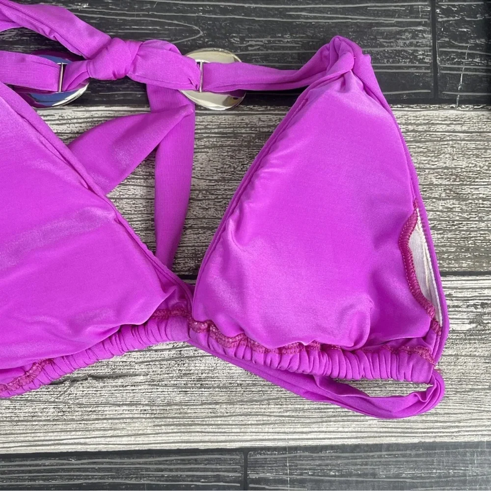 NEW La Blanca Swim Top Size 4‎ Halter Triangle Padded Cup Bikini Magenta Purple